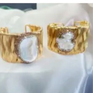 Faux Pearl Gold cuff bracelet boho Jewlery